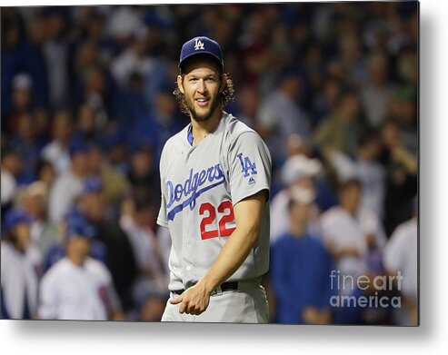 Game Two Metal Print featuring the photograph Clayton Kershaw by Jamie Squire