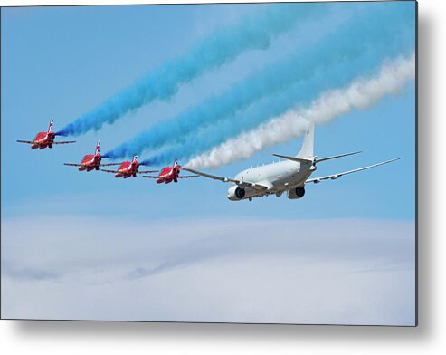 P 8 Poseidon Metal Print featuring the photograph Red Arrows and P8 Poseidon #4 by Airpower Art
