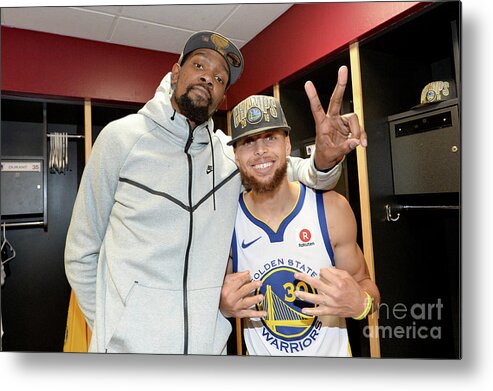 Playoffs Metal Print featuring the photograph Stephen Curry and Kevin Durant by Andrew D. Bernstein