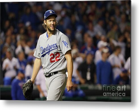 Game Two Metal Print featuring the photograph Clayton Kershaw by Jamie Squire