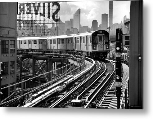 New York City Subway Metal Print featuring the photograph 7-Scape No. 9 - Under the Silvercup Sign by Steve Ember