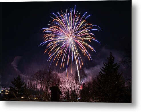 Fireworks Metal Print featuring the photograph Winter Ski Resort Fireworks #8 by Chad Dikun