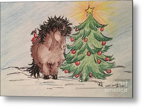 Christmas Metal Print featuring the drawing A Christmas Pony for My Mom by Sheri Lauren