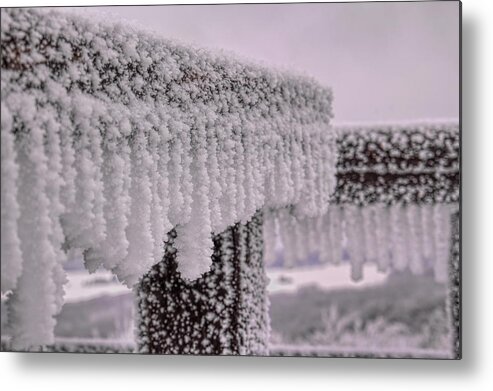 Winter Metal Print featuring the photograph A Frozen Handrail by Dale Kauzlaric