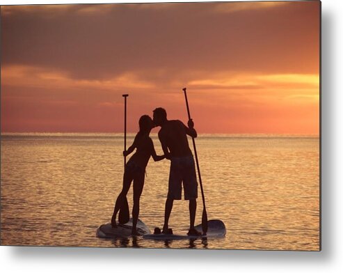 Horizontal Photo Metal Print featuring the photograph A Kiss at Sunset by Valerie Collins