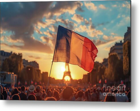 Crowd Metal Print featuring the photograph A large group of individuals standing around the iconic Eiffel Tower in Paris, France. by Joaquin Corbalan