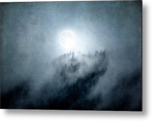 Landscape Metal Print featuring the photograph A Moon in the Mist by Philippe Sainte-Laudy