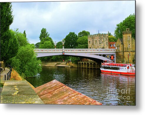 Digital Art Metal Print featuring the photograph A picture of a pleasure boat moored on the River Ouse York UK by Pics By Tony