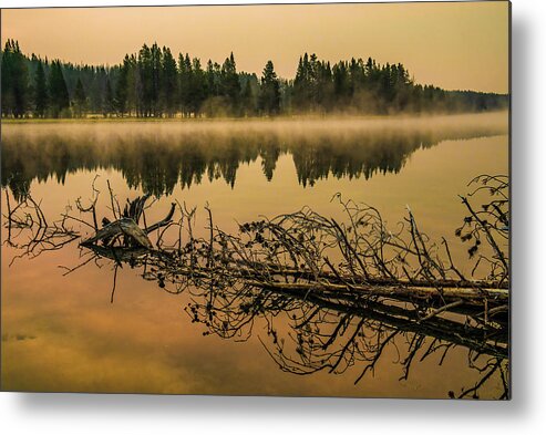 Yellowstone Metal Print featuring the photograph A smoky Morning on the Yellowstone by Gary Felton