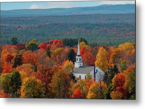 Autumn Fall Colors Metal Print featuring the photograph A Steeple Among the Maples by Jeff Folger