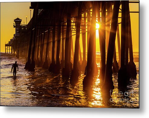 Sunset Metal Print featuring the photograph A Surfer at Sunset at Oceanside by Rich Cruse