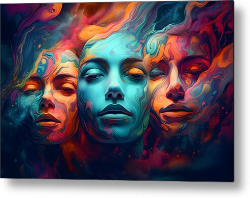 A surrealistic portrait painting abstract of a woman with colorf Metal  Print by Roger Divine - Pixels