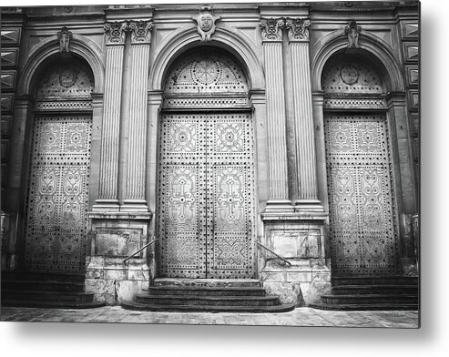 Valencia Metal Print featuring the photograph A Trio of Doors Valencia Spain Black and White by Carol Japp