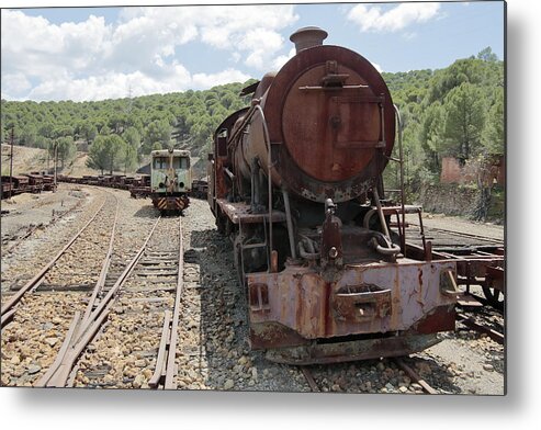 Railroad Track Metal Print featuring the photograph Abandoned locomotives by Iñaki Respaldiza