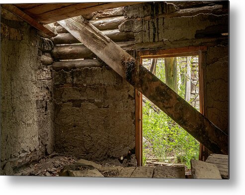 New Mexico Metal Print featuring the photograph Abandoned Mud Plastered Log Cabin by Mary Lee Dereske
