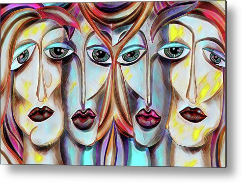 Women Metal Print featuring the painting Abstract Art - Four Women by Patricia Piotrak