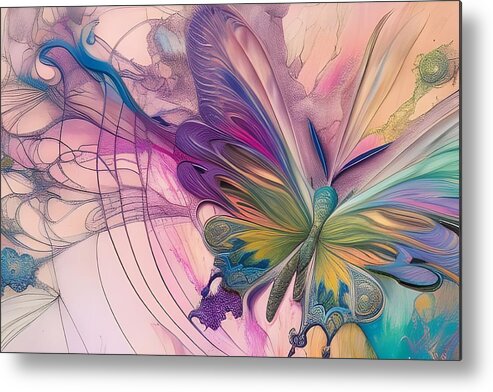 Digital Butterfly Abstract Pasteis Metal Print featuring the digital art Abstract Butterfly in Pastels by Beverly Read