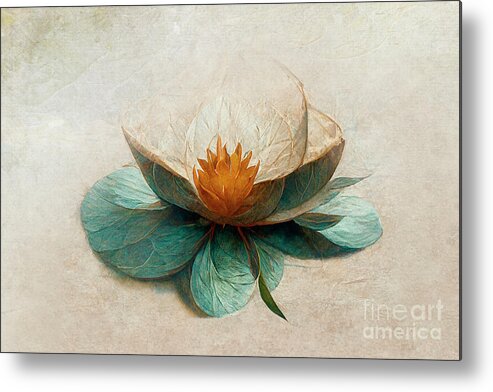 Water Metal Print featuring the photograph Abstract water lily flower on white canvas background. by Jelena Jovanovic