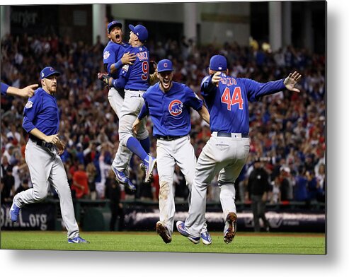 People Metal Print featuring the photograph Addison Russell, Kris Bryant, and Javier Baez by Ezra Shaw