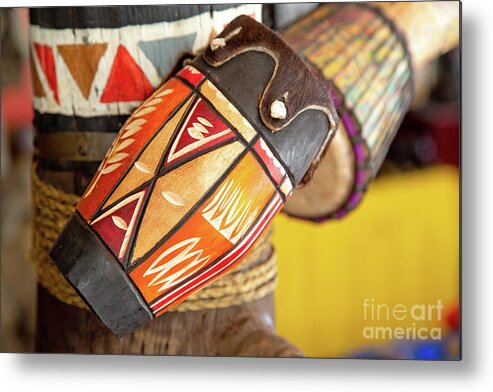African Metal Print featuring the photograph African drums by Jane Rix