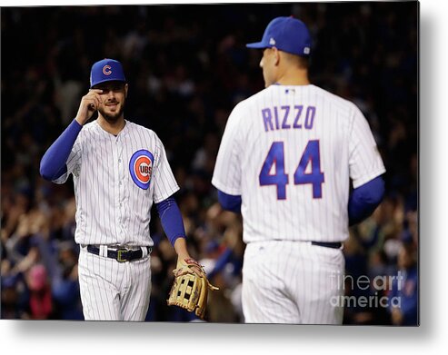 Three Quarter Length Metal Print featuring the photograph Anthony Rizzo and Kris Bryant by Jamie Squire