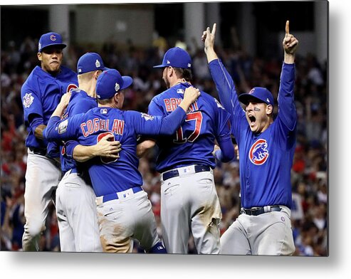 Three Quarter Length Metal Print featuring the photograph Anthony Rizzo, Kris Bryant, and Chris Coghlan by Ezra Shaw