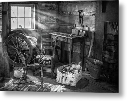 Black And White Metal Print featuring the photograph Appalachian Cabin by Tricia Louque