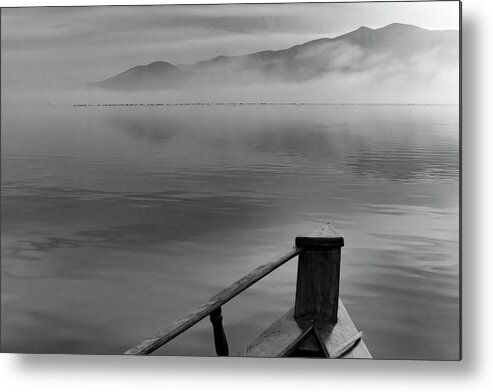 Lake Metal Print featuring the photograph Approaching the Pelicans by Ioannis Konstas