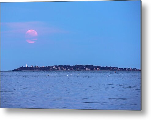 Salem Metal Print featuring the photograph April 2020 Pink Supermoon Over Baker's Island in Salem MA by Toby McGuire