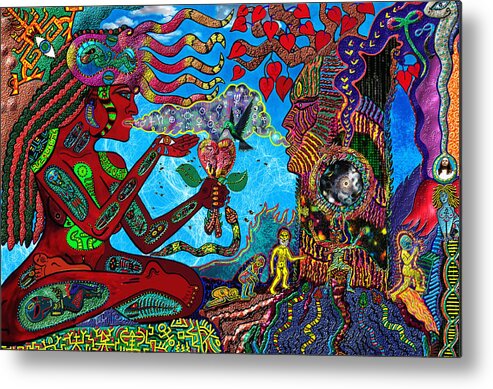 Visionary Metal Print featuring the mixed media Aquarian Shamaness and The Tree Spirit by Myztico Campo