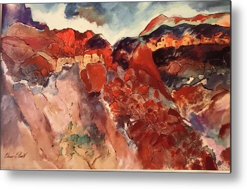 Southwest Landscape Metal Print featuring the painting Arizona Cave Dwellings by Elaine Elliott