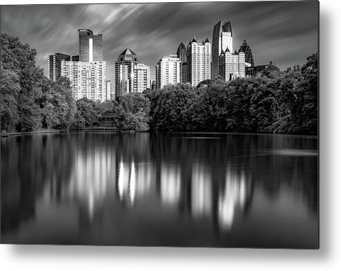 Atlanta Skyline Metal Print featuring the photograph Atlanta City Reflections in Black and White by Gregory Ballos
