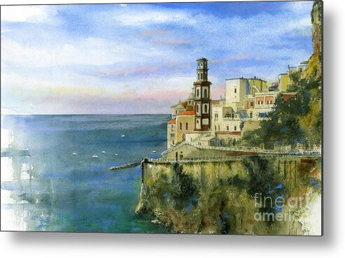 Landscape Metal Print featuring the painting Atrani Sunset by Andrew King