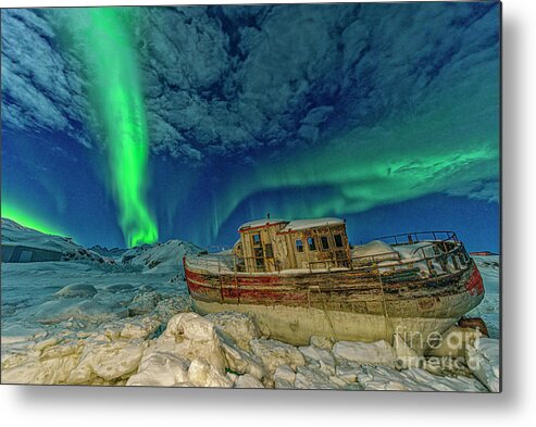 00648338 Metal Print featuring the photograph Aurora Borealis and Boat by Shane P White