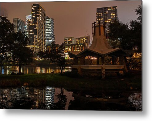 Austin Metal Print featuring the photograph Austin Skyline Reflection Colorado River Austin TX Texas Pagoda by Toby McGuire