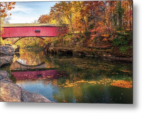 Parke County Metal Print featuring the photograph Autumn at Narrows Covered Bridge by Susan Rissi Tregoning