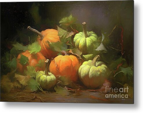 Pumpkins Metal Print featuring the painting Autumn Pumpkins by Tina LeCour