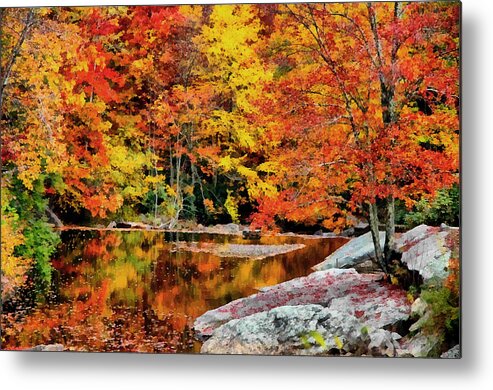 Painted Metal Print featuring the painting Autumn Reflection by Anthony M Davis