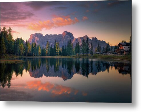 Autumn Metal Print featuring the photograph Autumn reflections at Misurina by Henry w Liu