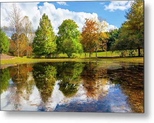 Barns Metal Print featuring the photograph Autumn Reflections at the Lake by Debra and Dave Vanderlaan