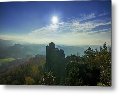 Saxon Switzerland Metal Print featuring the photograph Autumn sunrise in the Elbe Sandstone Mountains by Sun Travels