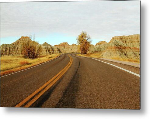 Badlands National Park Metal Print featuring the photograph Badland Blacktop by Lens Art Photography By Larry Trager