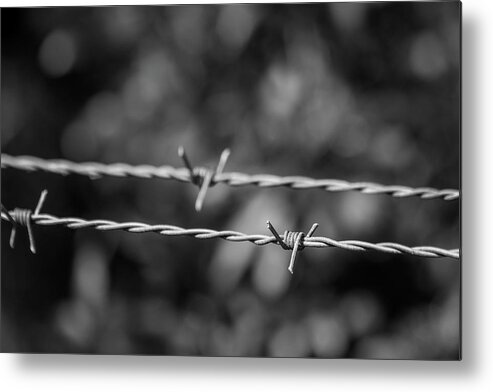 Monochrome Metal Print featuring the photograph Barbed Wire by Robert Wilder Jr