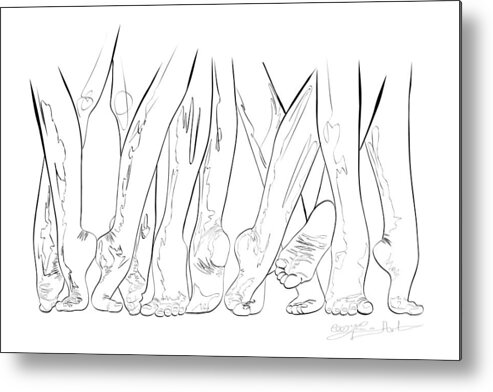 Drawing Metal Print featuring the painting Barefoot Dance Line Drawing by O Lena