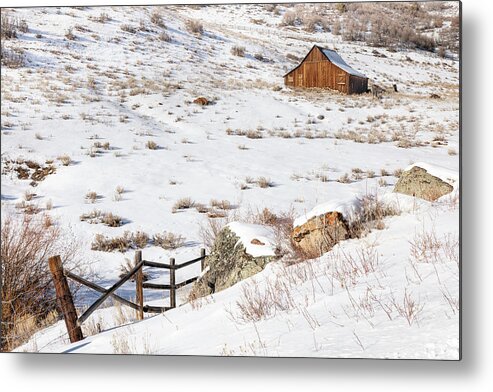 Barn Metal Print featuring the photograph Barn On Winter Slope by Denise Bush