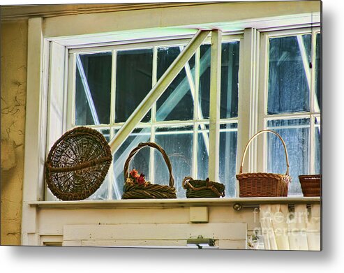 Baskets Metal Print featuring the photograph Baskets Over the Door by Joan Bertucci