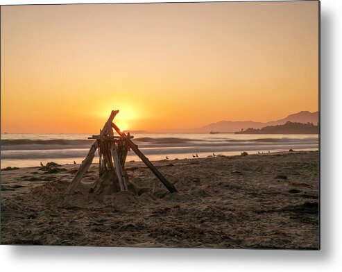 Sunset Metal Print featuring the photograph Beach Birds and Teepee at Sunset by Lindsay Thomson