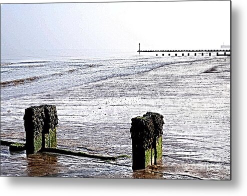 Sea Fret Metal Print featuring the photograph Beach groynes, Bridlington, paint effect by Paul Boizot