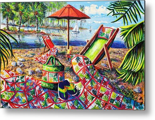 Palm Quilt At The Beach Metal Print featuring the painting Beach Retreat by Diane Phalen
