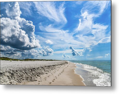 Footprints Metal Print featuring the photograph Beautiful Beach with Footprints in the Sand by Beachtown Views